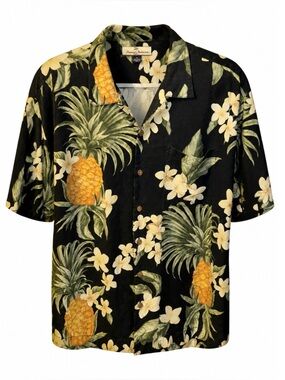 Tommy Bahama Mens Button Up Hawaiian Shirt Loop Collar 100% Silk Tropical Sz XL